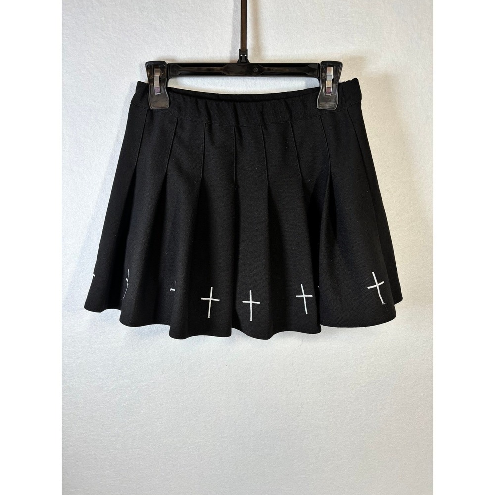 Black Pleated Cross Mini Skirt Skort Gothic E-Girl Alternative Size Medium